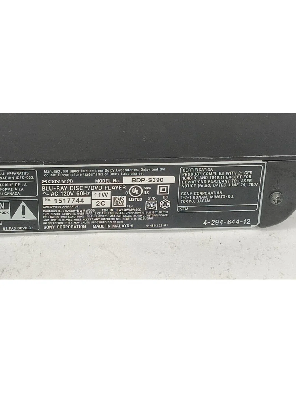 Sony BDP-S390 Blu-Ray Player WiFi  W/OEM Remote Tested Works